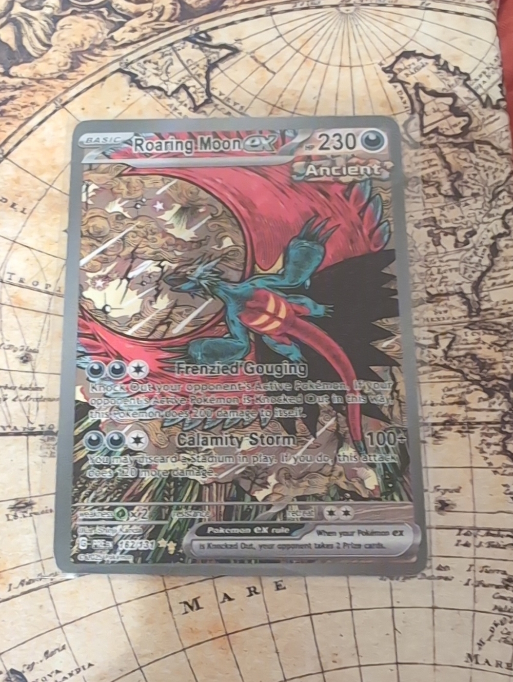 Pokemon Roaring Moon EX Card - Red & Teal Artwork
